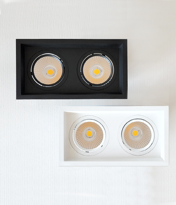 LED COB 도로시 2구 사각 매입등, 매입조명 (60W 블랙 화이트 필립스)